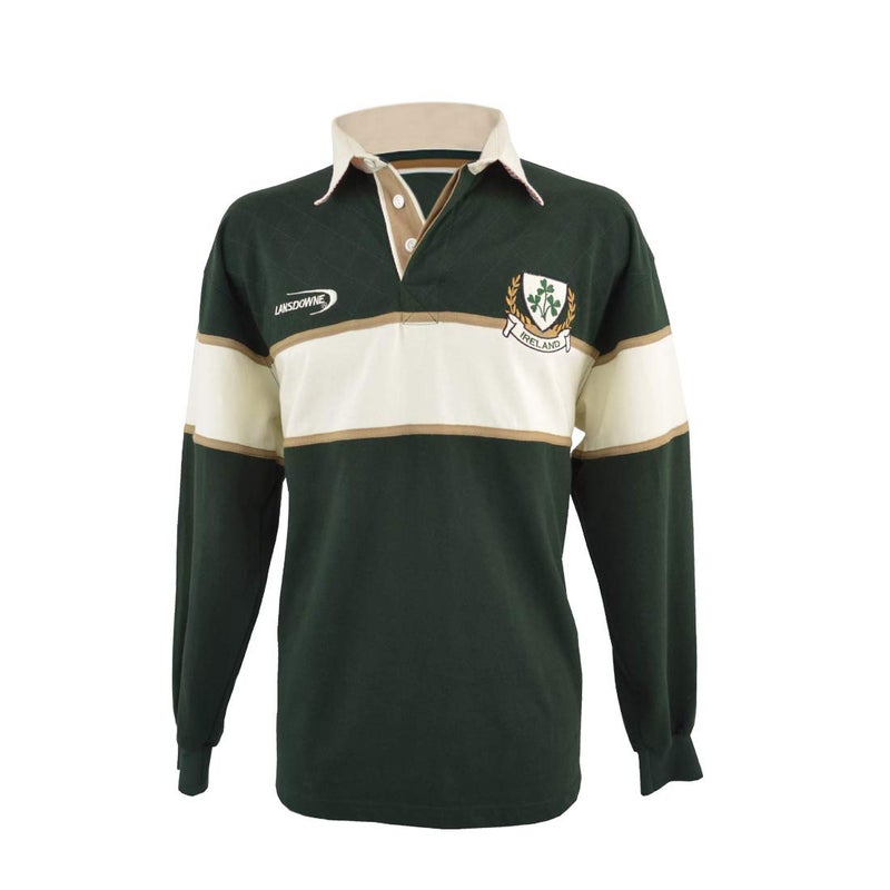 Lansdowne BOTTLE GREEN/NATURAL IRELAND 3 SHAMROCK LONG SLEEVE RUGBY ,Green,Medium - Image 1